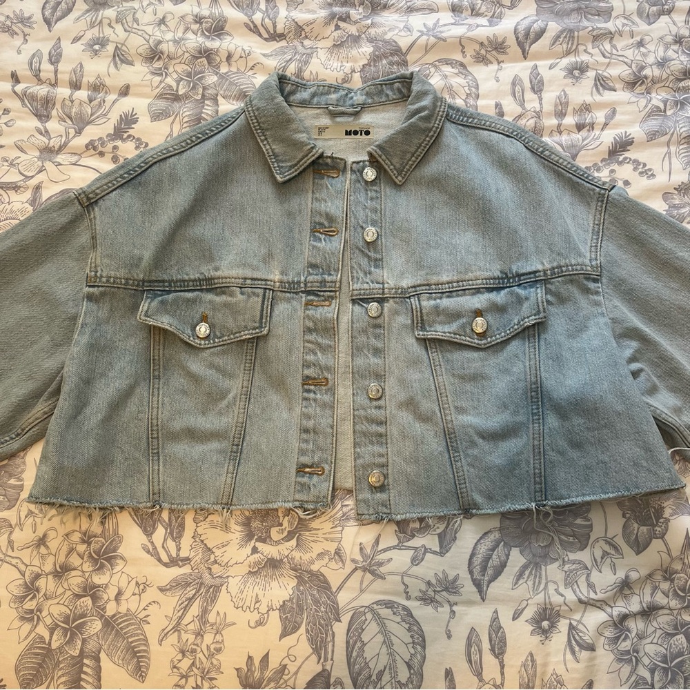 Topshop Moto Denim Jacket - Light Blue